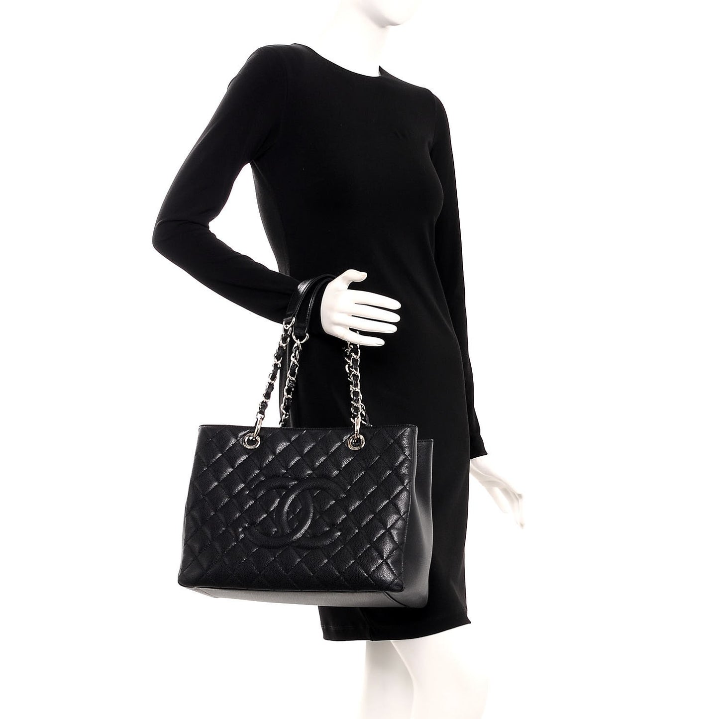 Caviar Quilted Grand Shopping Tote GST Black