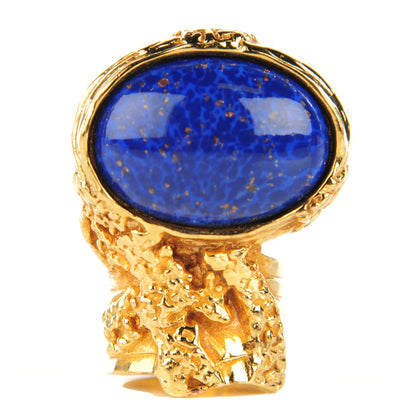 Saint Laurent Glass Cabochon Arty Ovale Ring 5 Gold Lapis 1 of 3