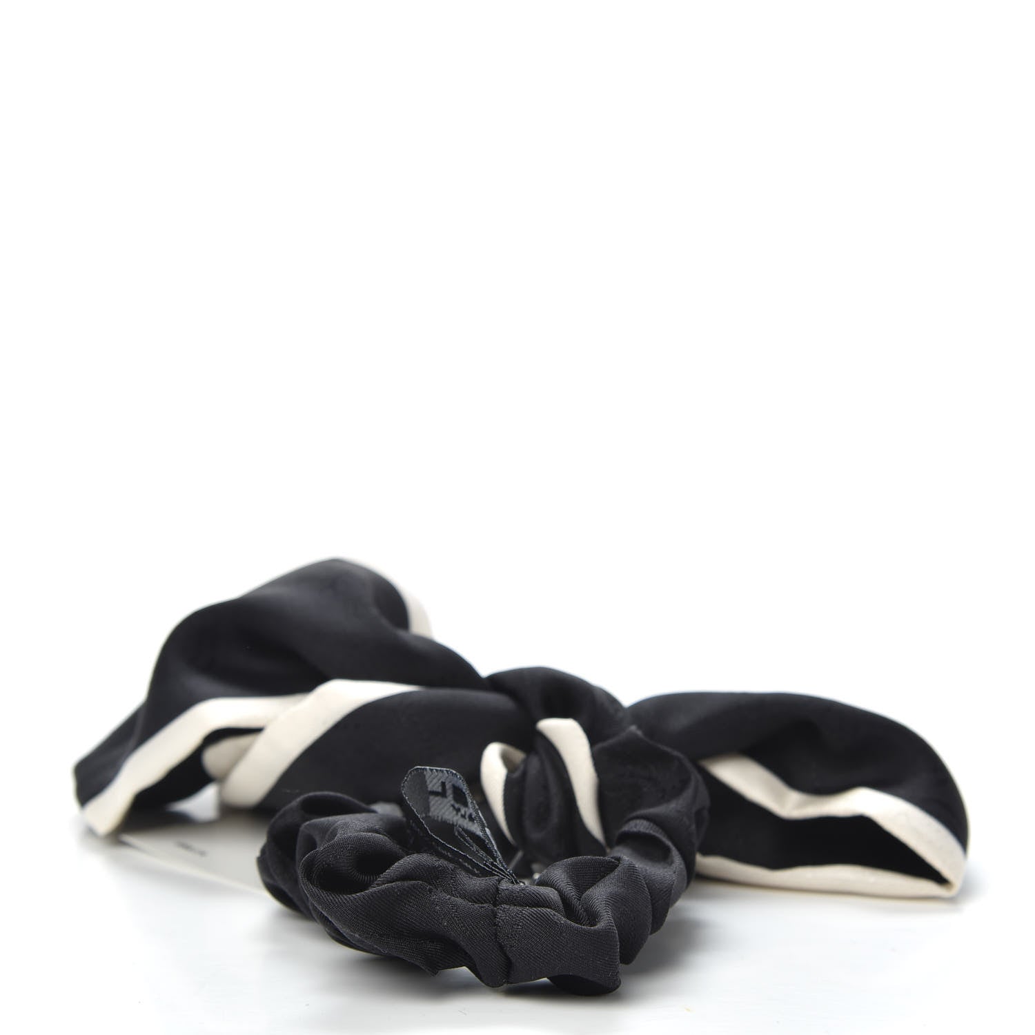 Chanel Silk Twill Hair Tie White Black 2 of 4