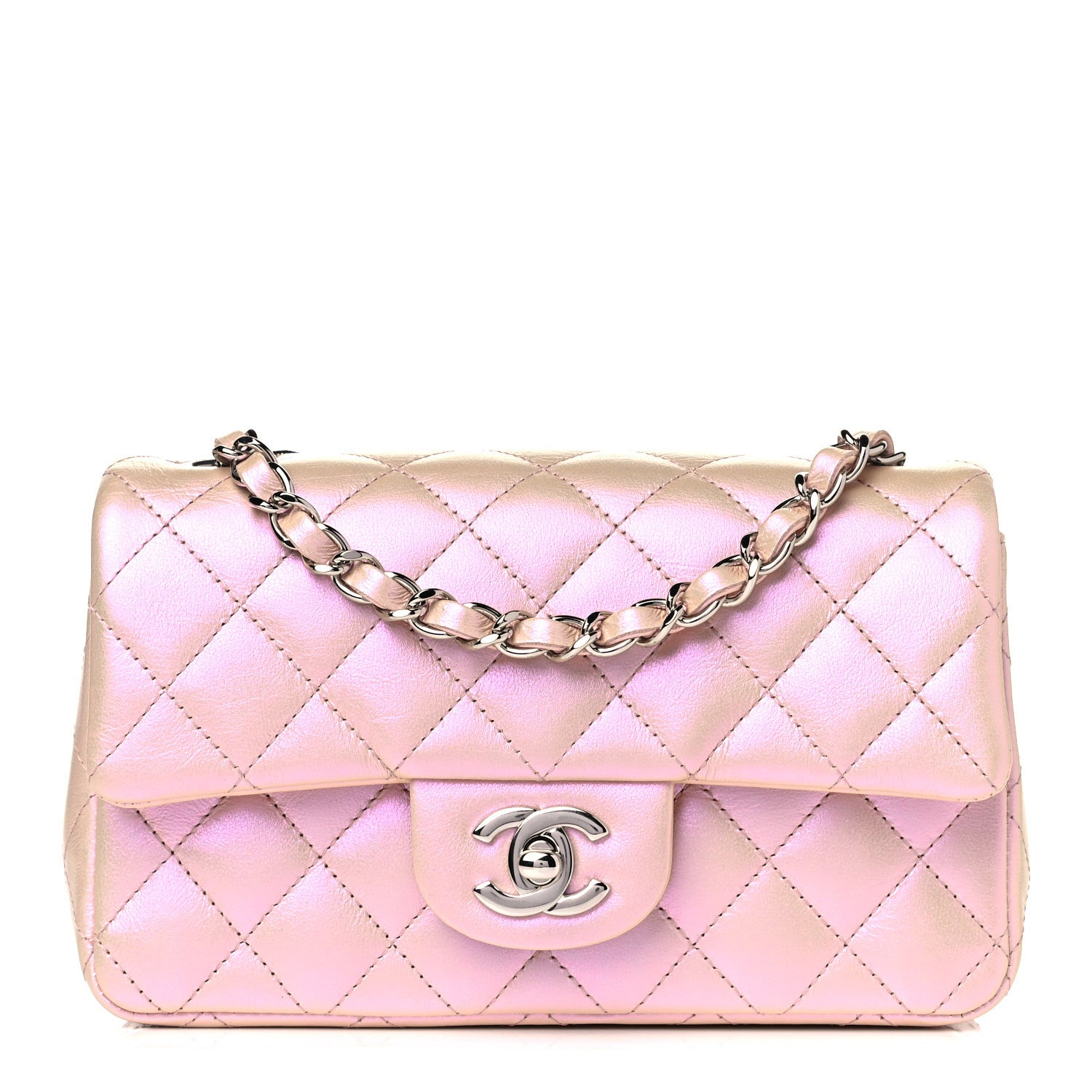 Chanel Iridescent Calfskin Quilted Mini Rectangular Flap Pink 1 of 12