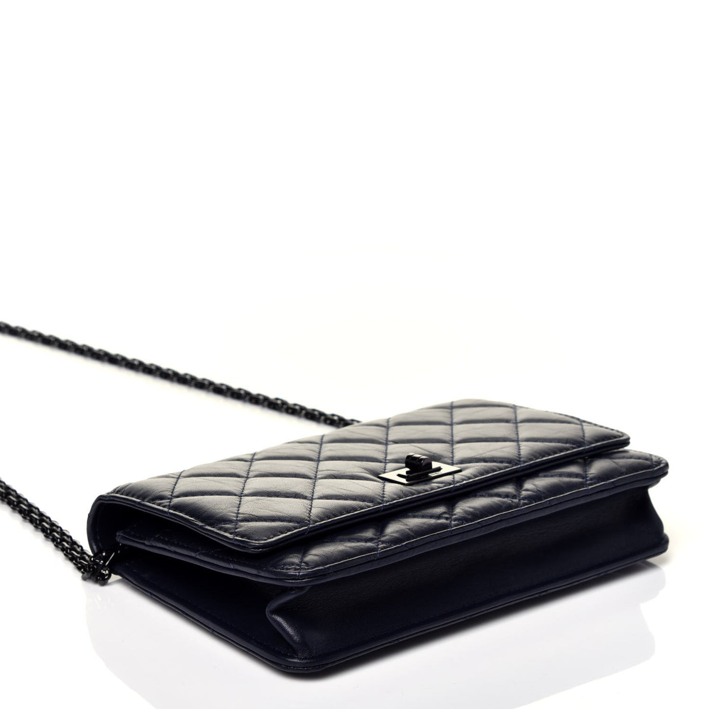 Aged Calfskin Quilted Reissue Wallet On Chain WOC Navy