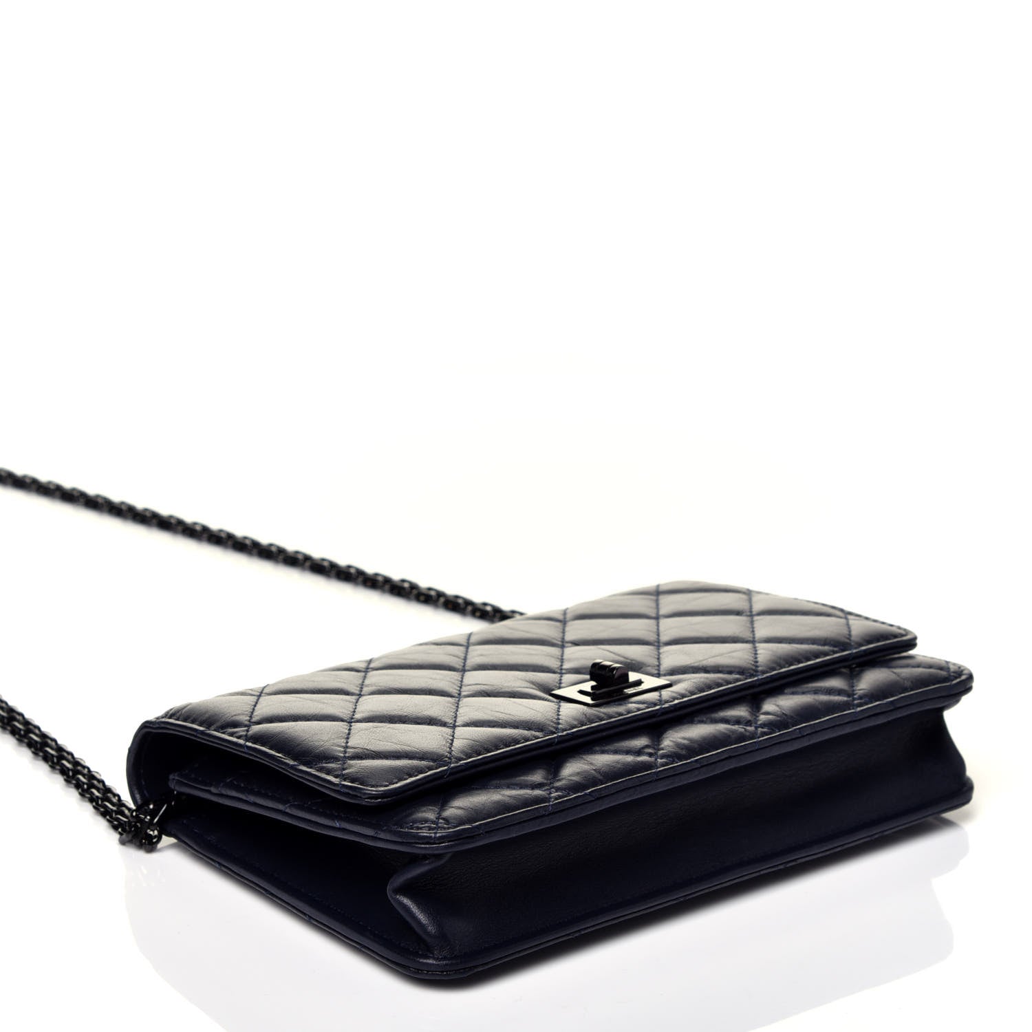 Chanel Aged Calfskin Quilted Reissue Wallet On Chain WOC Navy 4 of 9