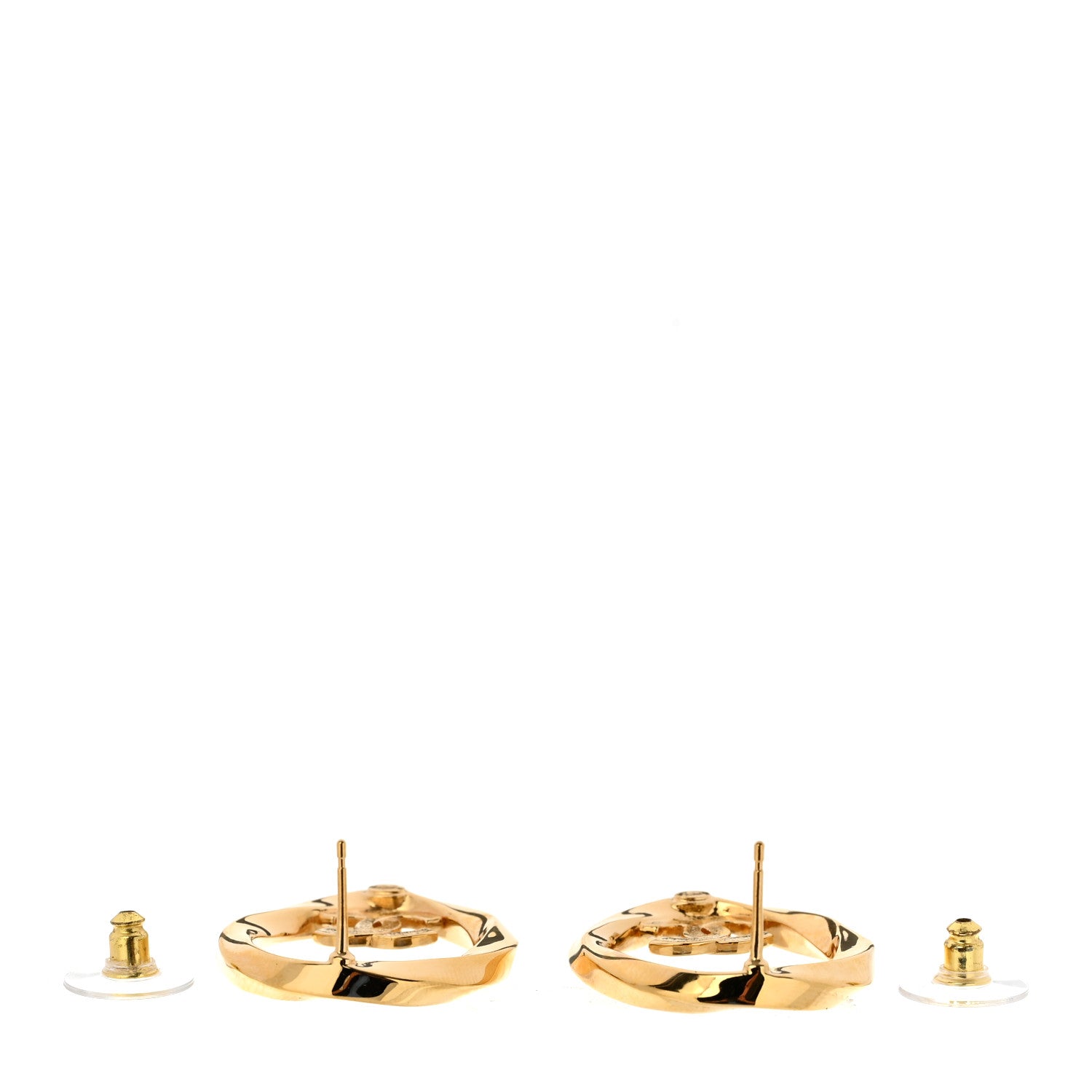 Chanel Metal Crystal Studded CC Round Earrings Gold 3 of 5