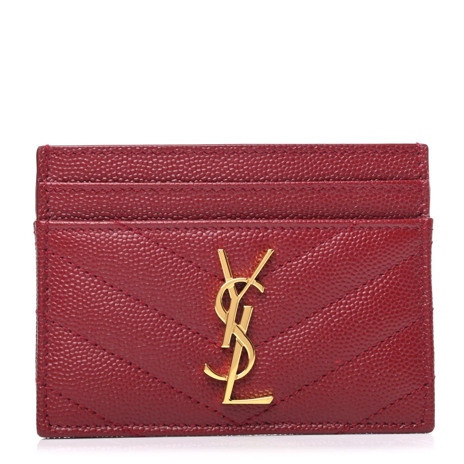 Saint Laurent Grain De Poudre Matelasse Chevron Monogram Credit Card Case New Red 1 of 8