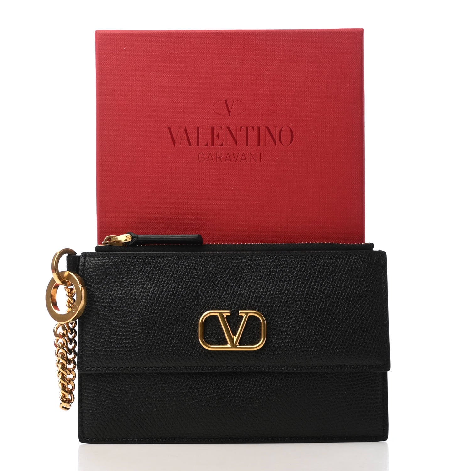 Valentino Garavani Grained Calfskin VLogo Zippered Card Holder Black 7 of 7