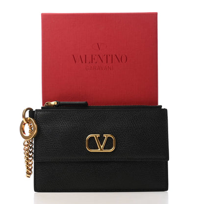 Valentino Garavani Grained Calfskin VLogo Zippered Card Holder Black 7 of 7