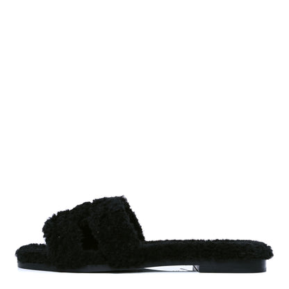 Hermes Woolskin Oran Sandals 36 Black 1 of 4