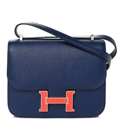 Hermes Epsom Enamel Constance 18 Bleu Saphir Orange Poppy 1 of 10