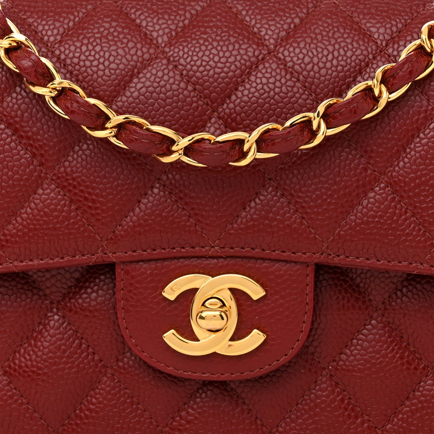 Caviar Quilted Small Double Flap Dark Red