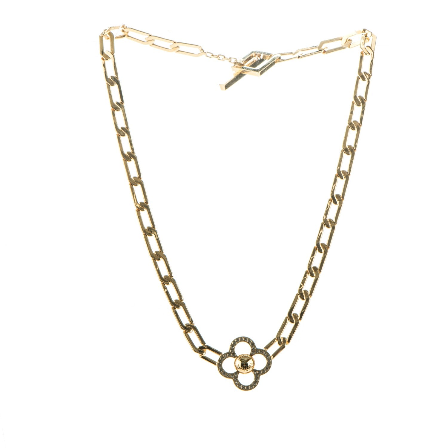 Louis Vuitton Swarovski Crystal Flower Power Necklace Gold 3 of 6