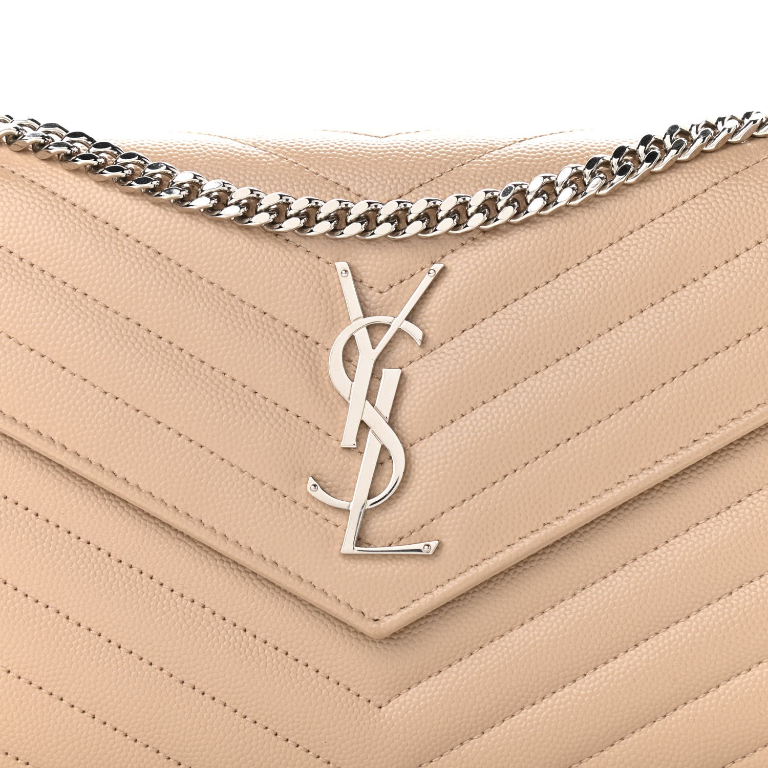 Saint Laurent Grain De Poudre Matelasse Chevron Monogram Chain Wallet Nude Powder 6 of 9