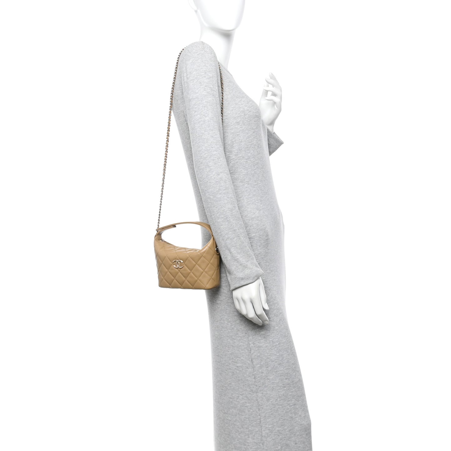 Caviar Quilted Hobo Dark Beige