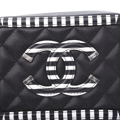 Chanel Caviar Quilted Striped Filigree Vanity Clutch With Chain Black White 8 of 10