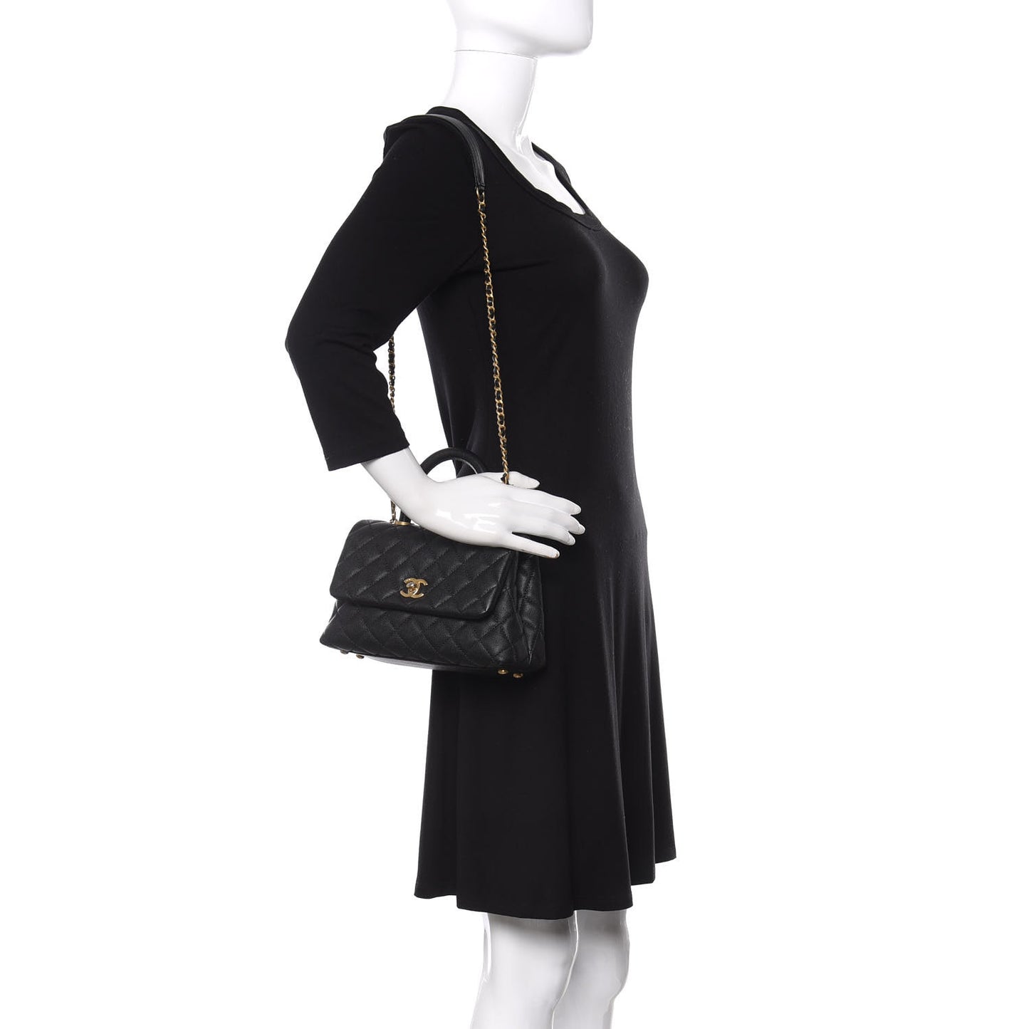 Caviar Quilted Mini Coco Handle Flap Black