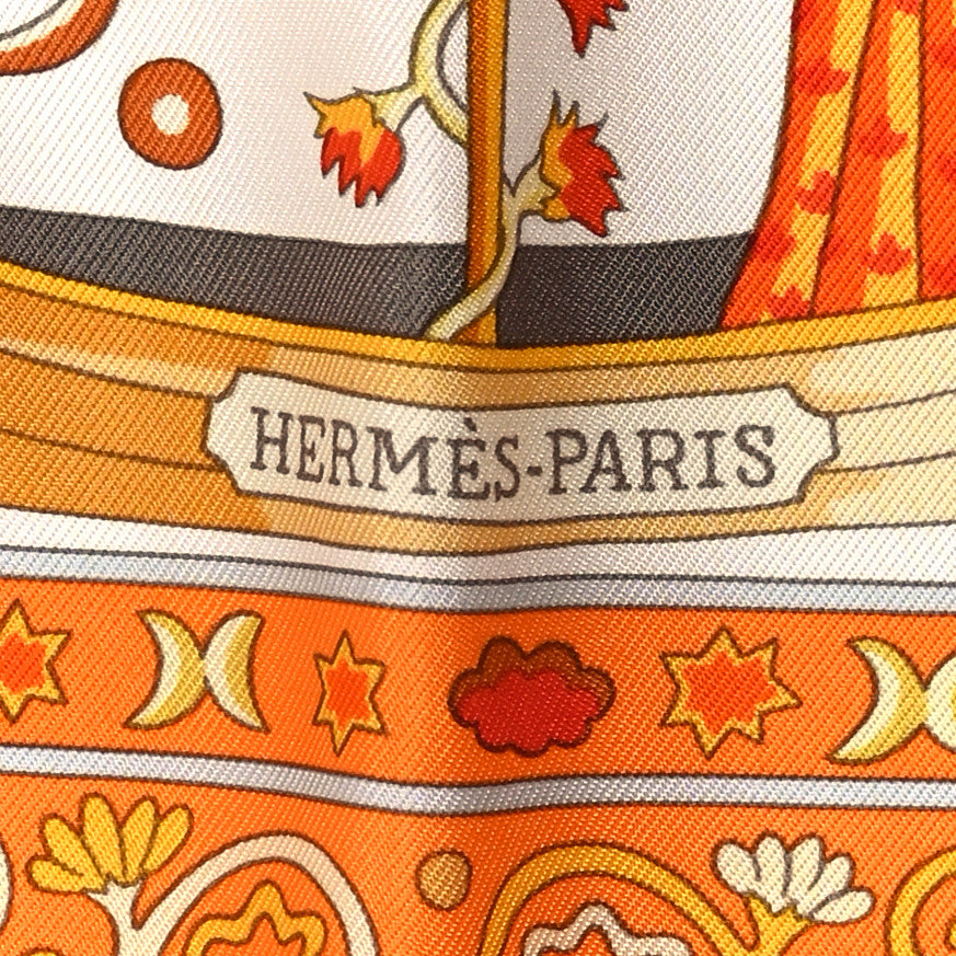 Hermes Silk Peuple du Vent Scarf 90 White Orange 2 of 5