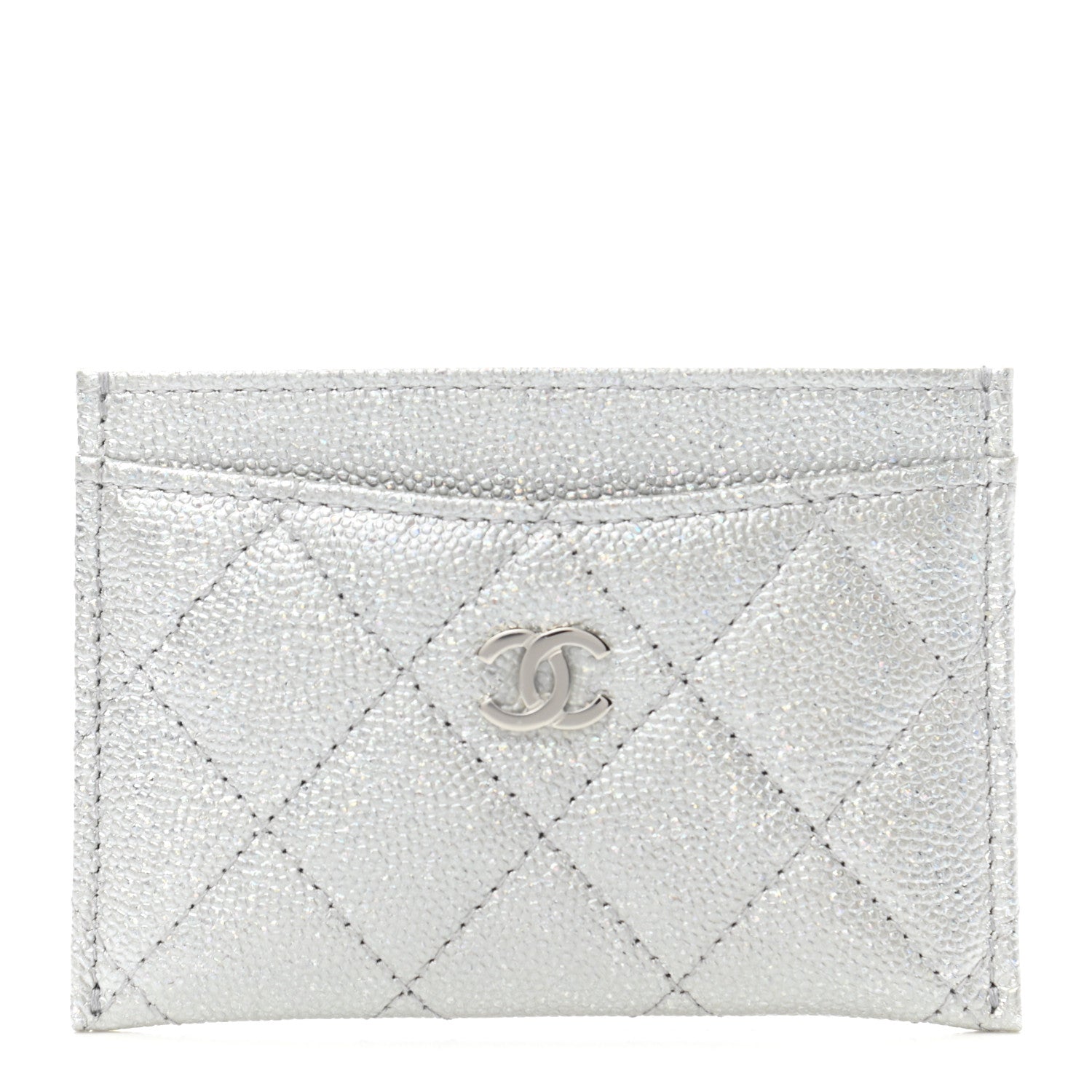 Chanel Glittered Metallic Caviar Quilted Card Holder Silver 1 of 8