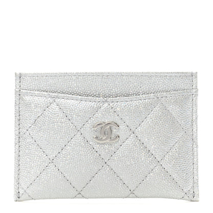 Chanel Glittered Metallic Caviar Quilted Card Holder Silver 1 of 8