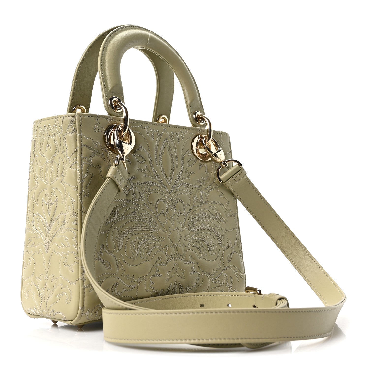 Christian Dior Calfskin Ornamental Embroidered Small Lady Dior Sage Green 3 of 10