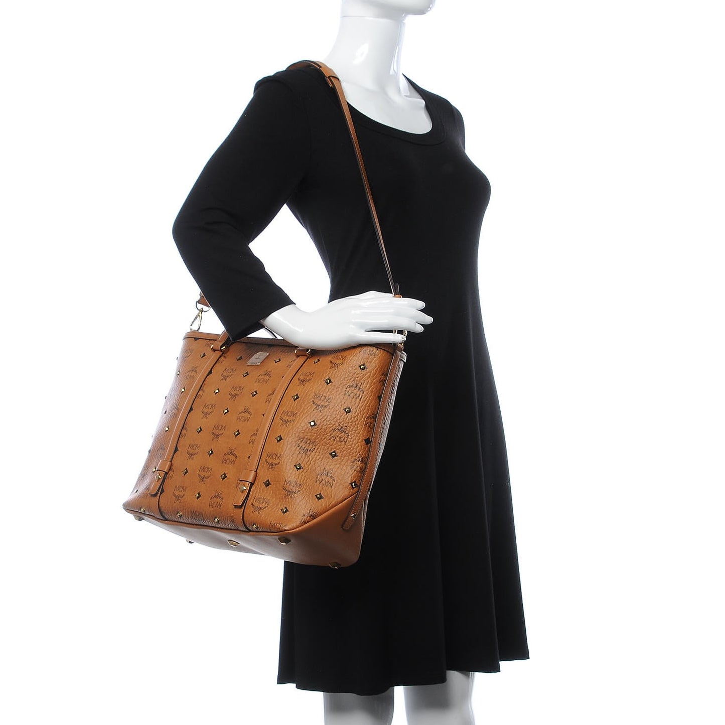 Visetos Studded Medium Shopping Tote Cognac