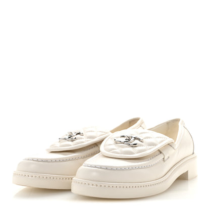 Chanel Lambskin Quilted CC Turnlock Loafers 37 White 4 of 11