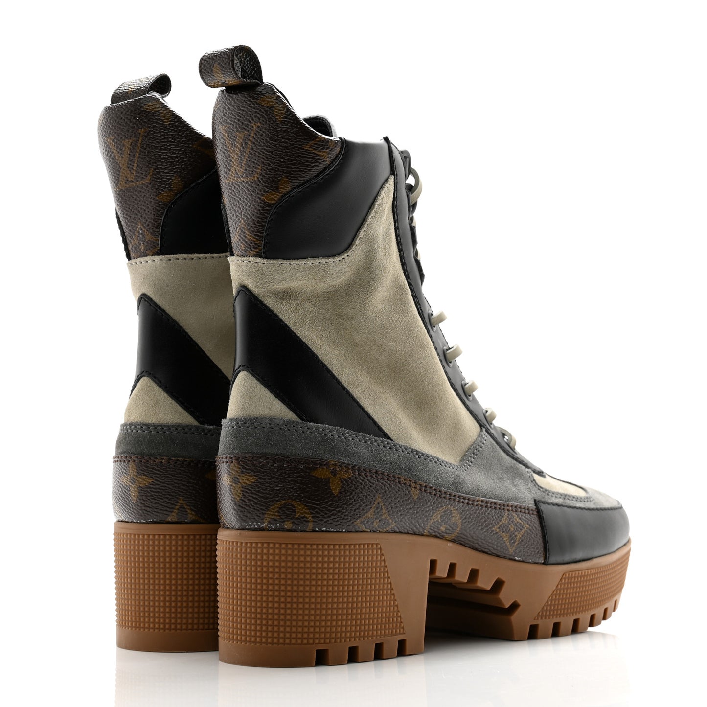 Suede Calfskin Monogram Platform Desert Boots 38 Dark Gray