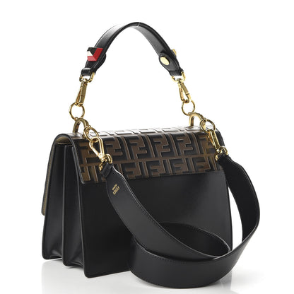 Fendi Vitello Liberty Bi-Color FF 1974 Embossed Kan I Shoulder Bag Black Maya 4 of 11