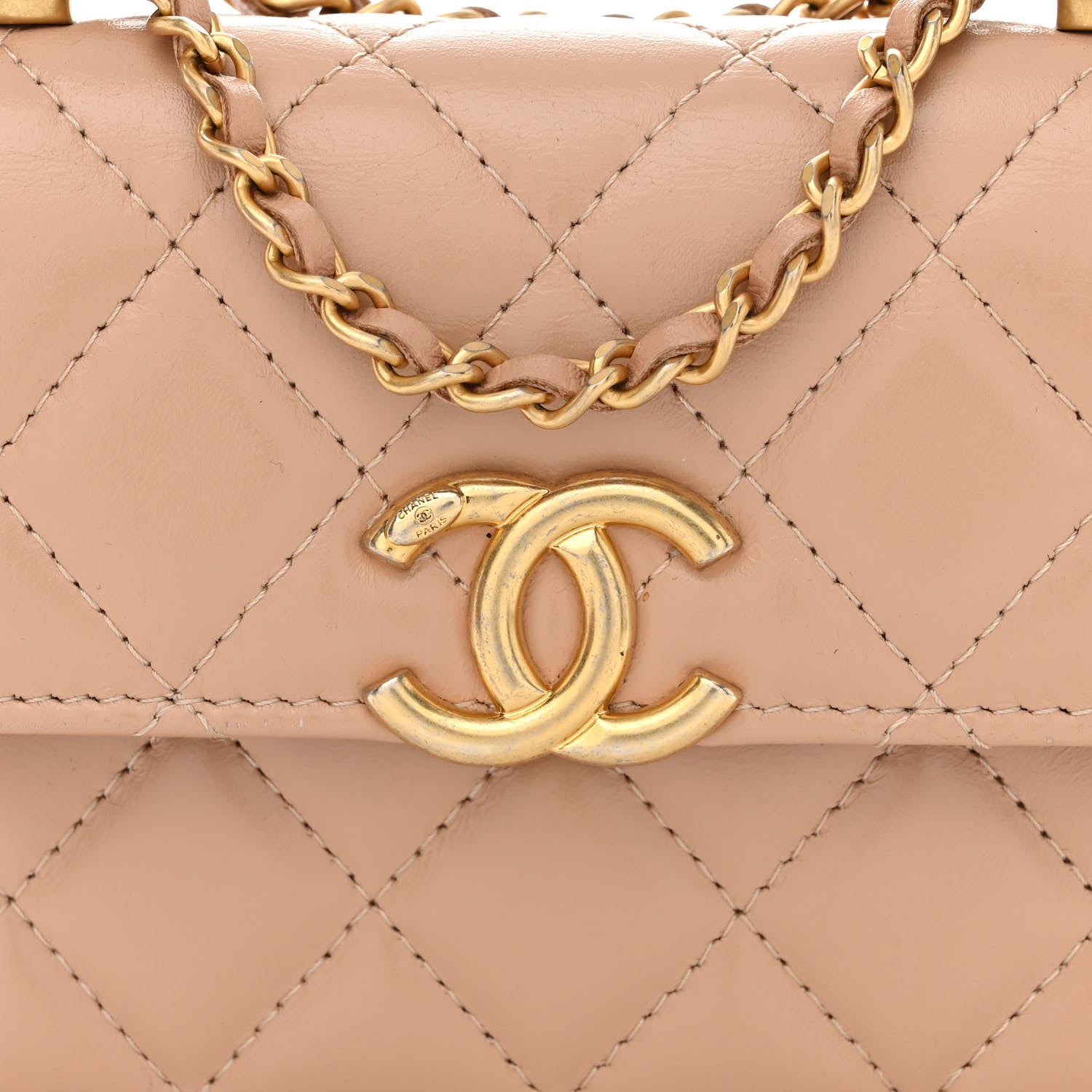 Chanel Calfskin Quilted Perfect Fit Coin Purse With Chain Beige 9 of 12