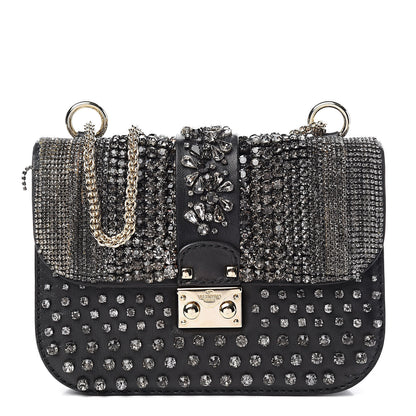 Valentino Garavani Vitello Crystal Embellished Small Glam Lock Rockstud Flap Black 1 of 13