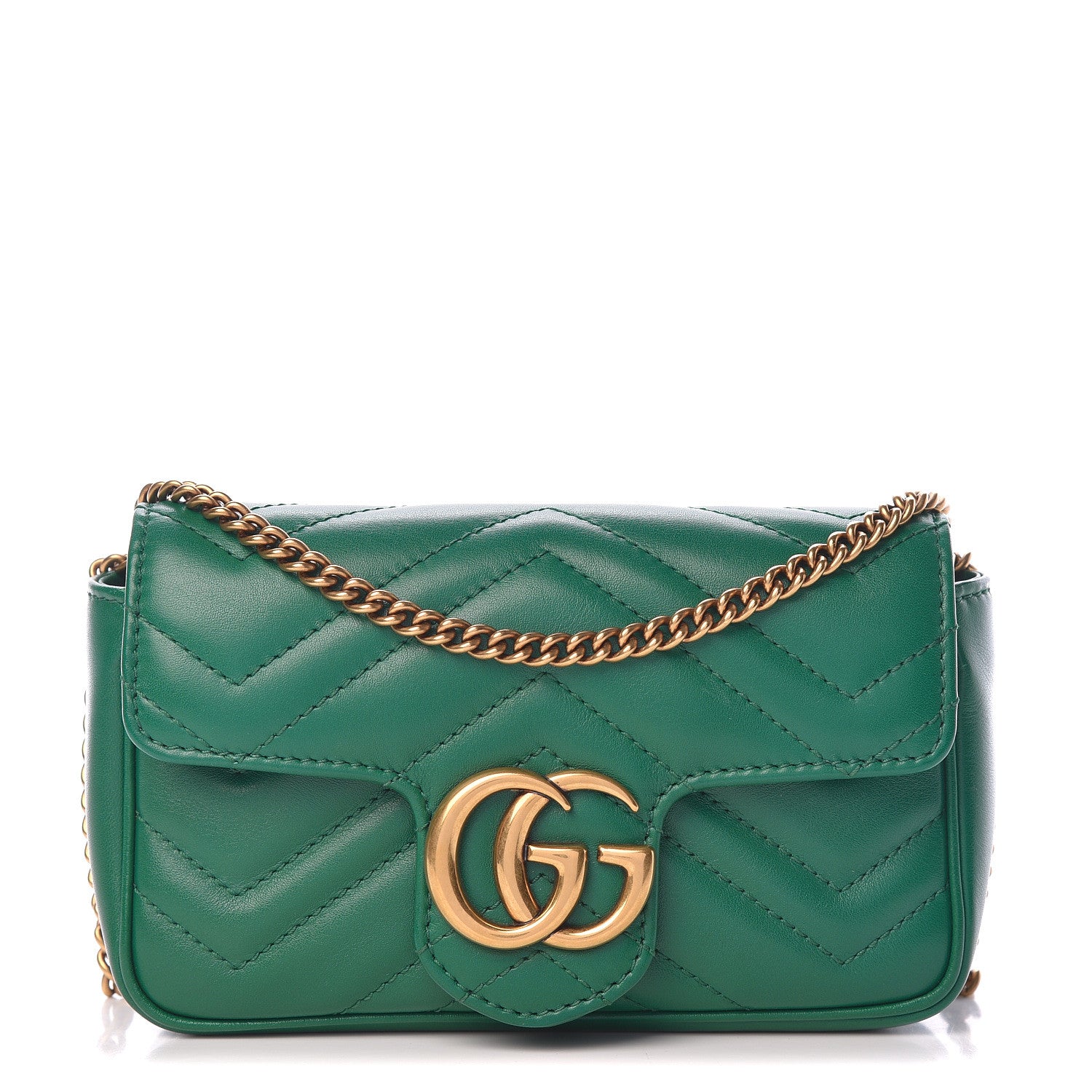 Gucci Calfskin Matelasse Super Mini GG Marmont Shoulder Bag Emerald Green 1 of 11