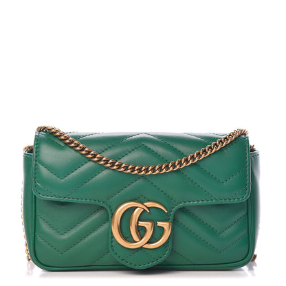 Gucci Calfskin Matelasse Super Mini GG Marmont Shoulder Bag Emerald Green 1 of 11