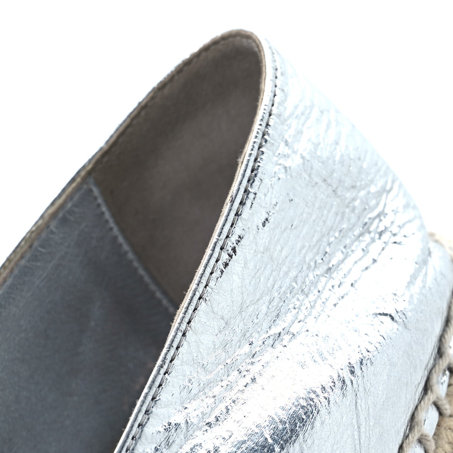 Laminated Goatskin CC Espadrilles 38 Silver