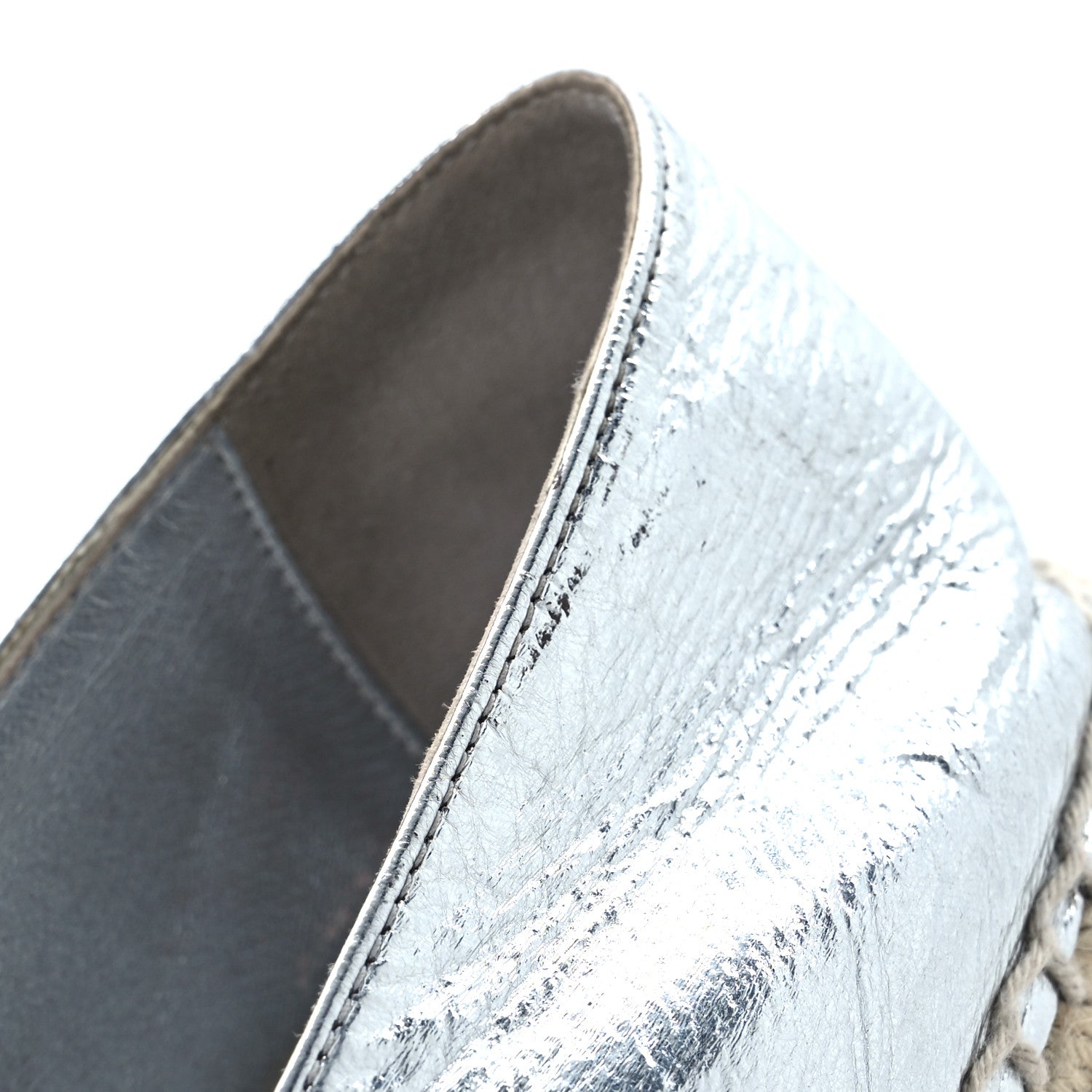 Chanel Laminated Goatskin CC Espadrilles 38 Silver 10 of 13