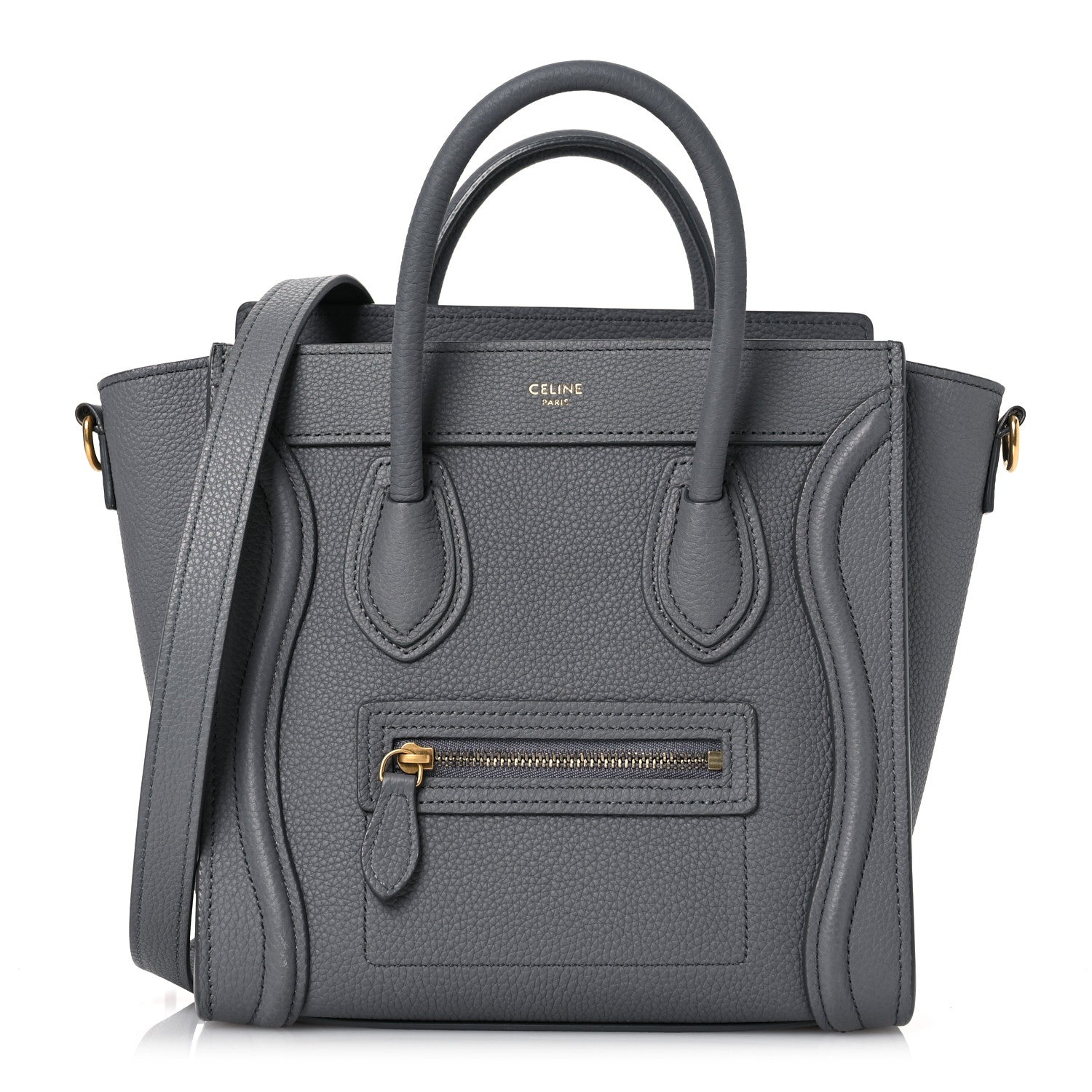 Celine Drummed Calfskin Nano Luggage Kohl 1 of 12