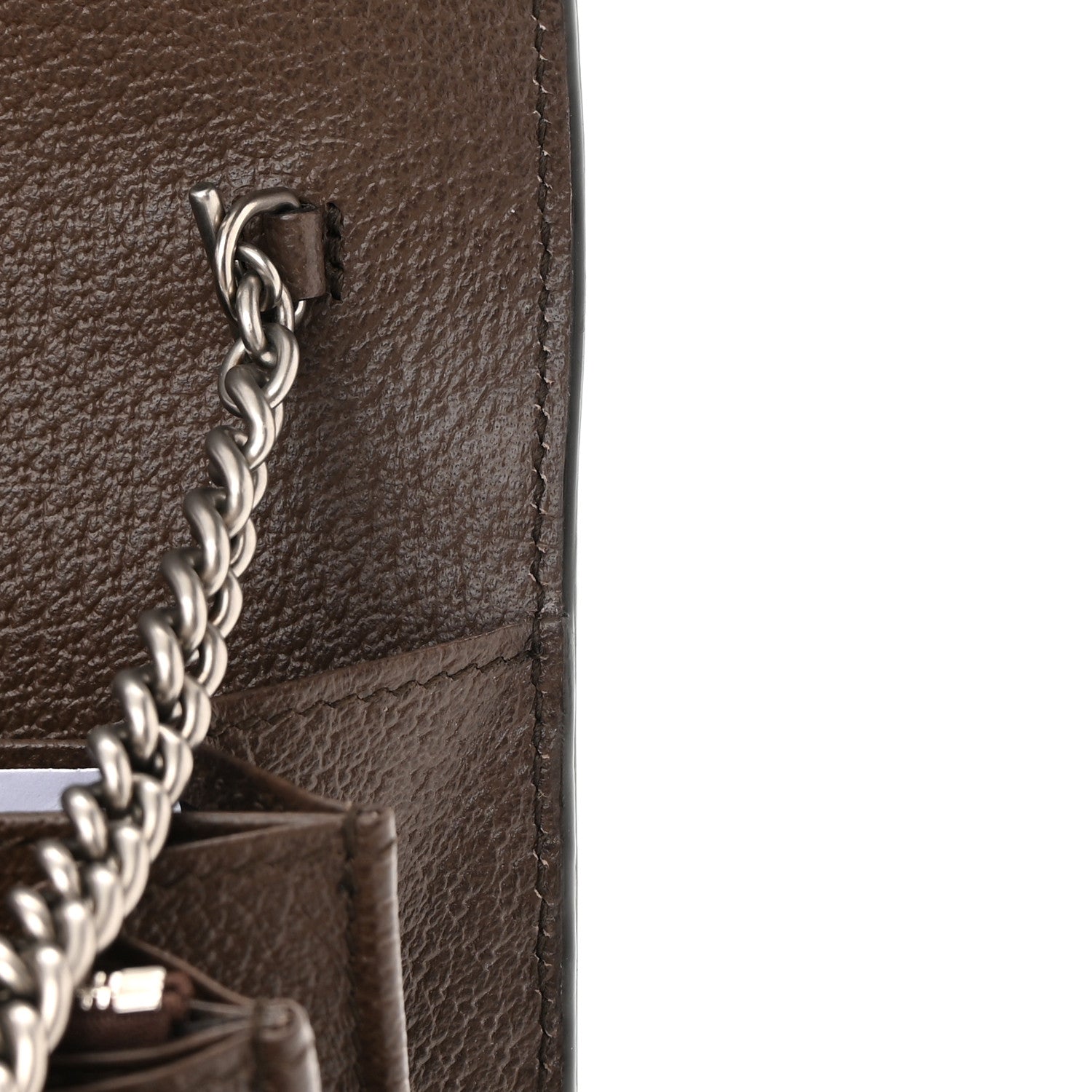 Gucci Monogram Jumbo GG Textured Dollar Calfskin Mini Dionysus Chain Wallet Camel Ebony New Acero 11 of 13