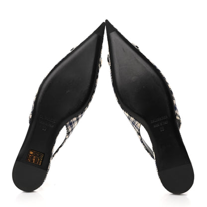 Balenciaga Tweed Prince Of Wales BB Knife Pointy Toe Slingback Flats 36 Beige Navy Silver 5 of 12