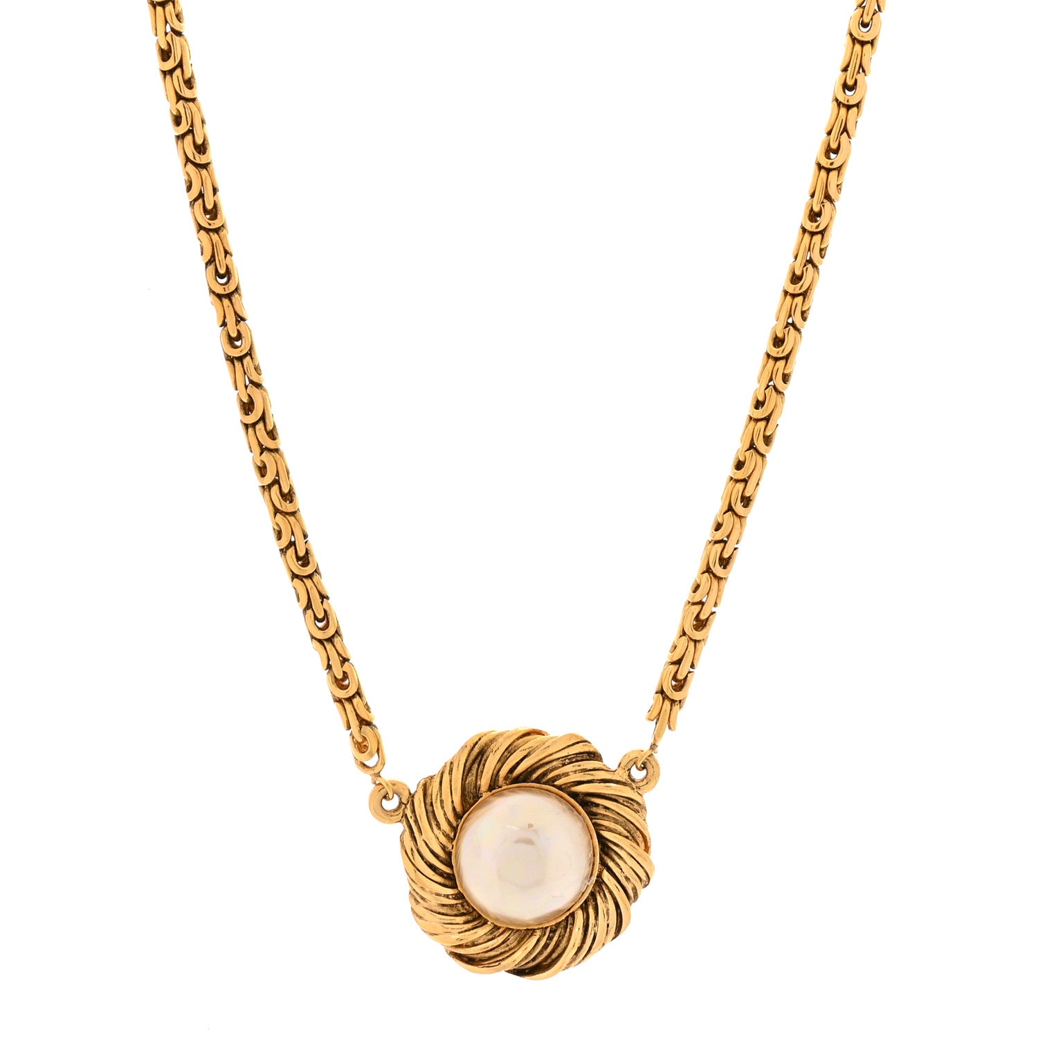 Chanel Metal Pearl Flower Necklace Gold 1 of 5