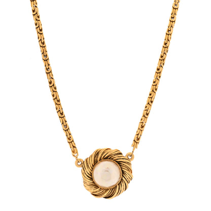 Chanel Metal Pearl Flower Necklace Gold 1 of 5