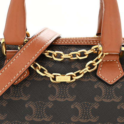 Celine Triomphe Canvas Calfskin Mini Boston Bag Tan 8 of 10