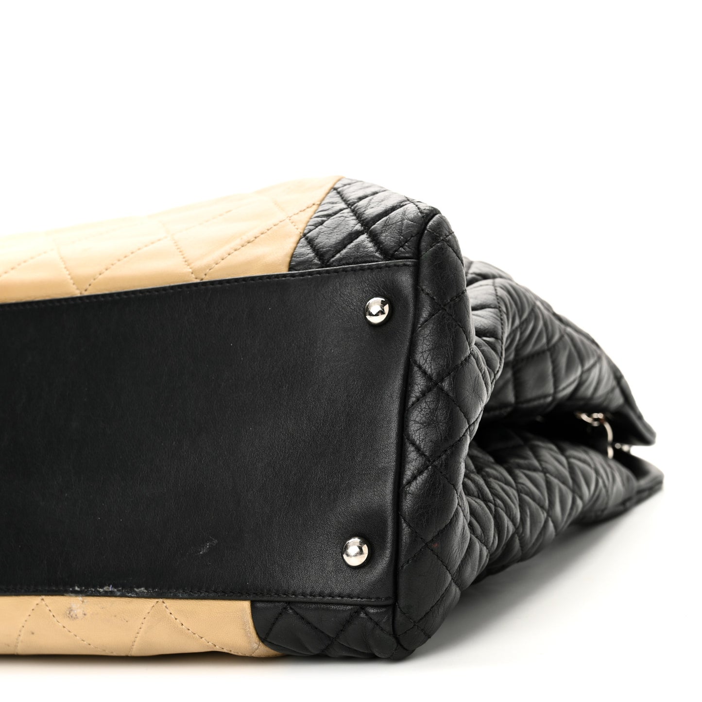 Lambskin Quilted Large CC Shopping Tote Black Rose Clair