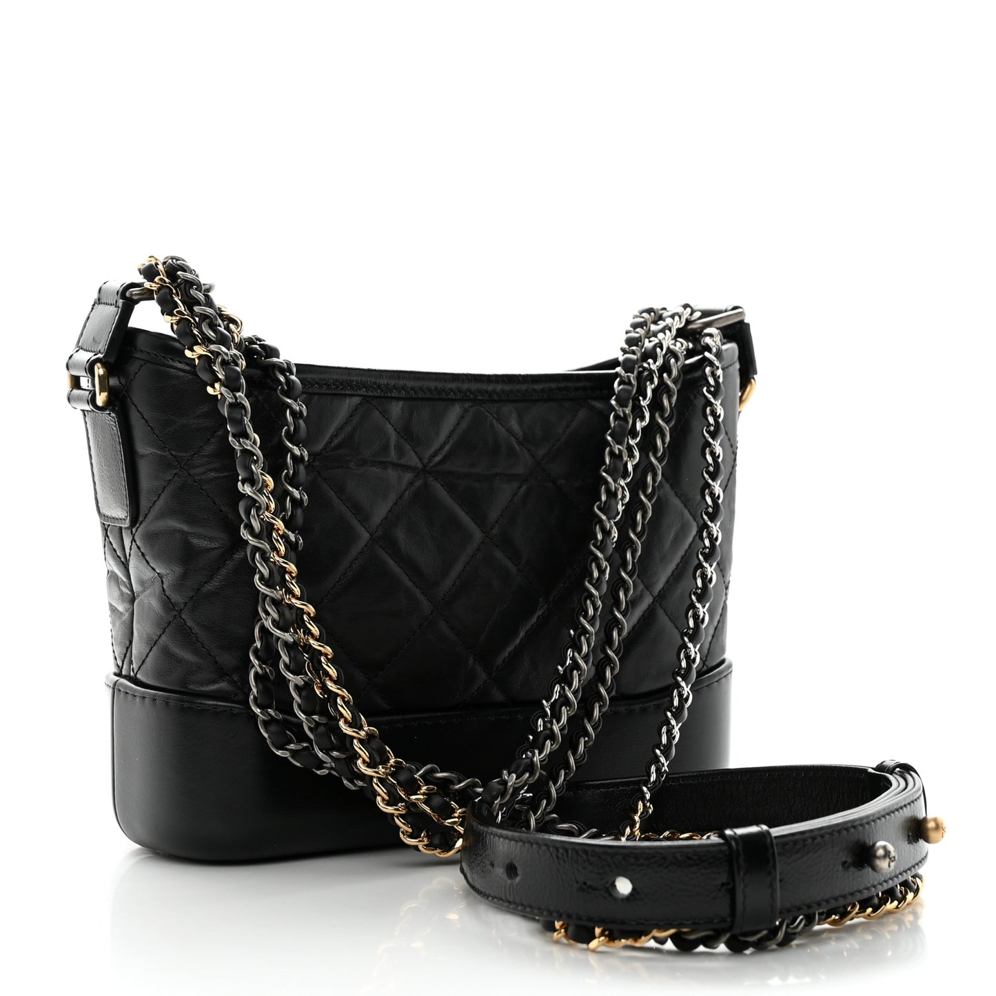 Aged Calfskin Quilted Small Gabrielle Hobo Black