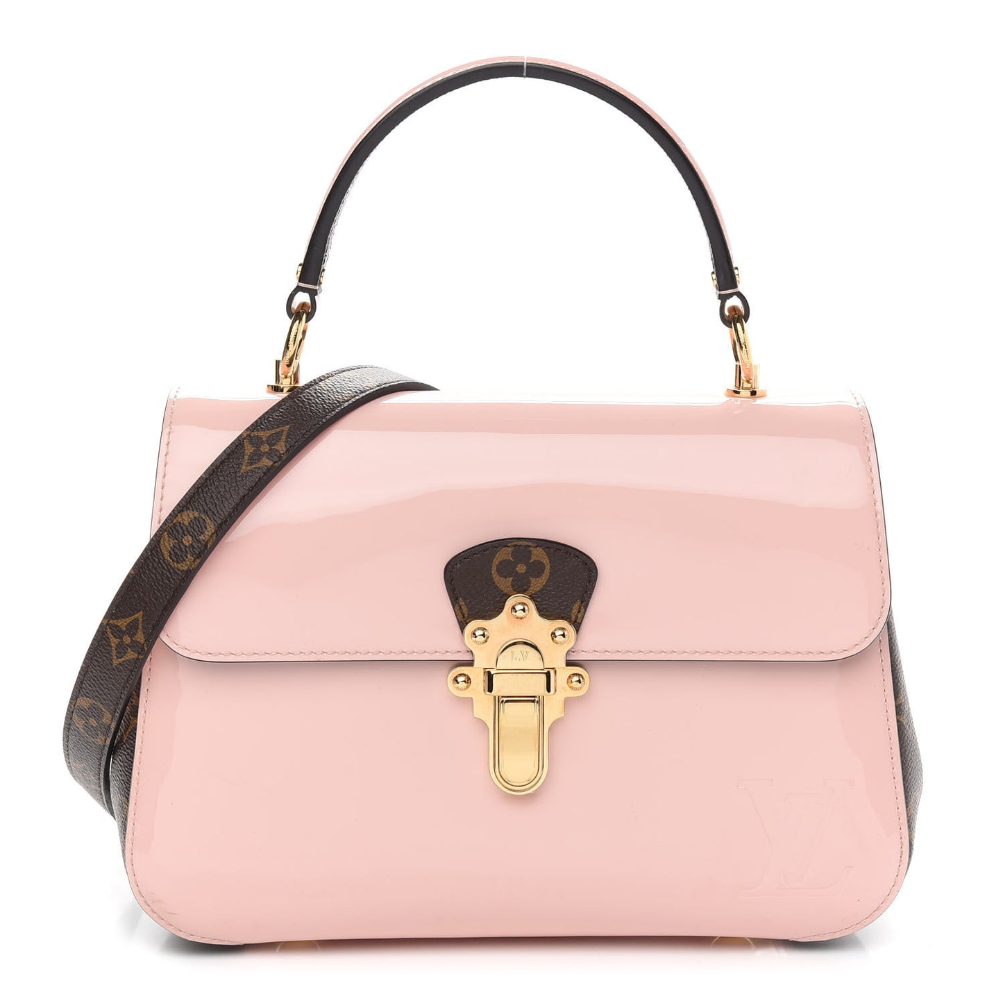 Patent Calfskin Monogram Cherrywood PM Rose Ballerine