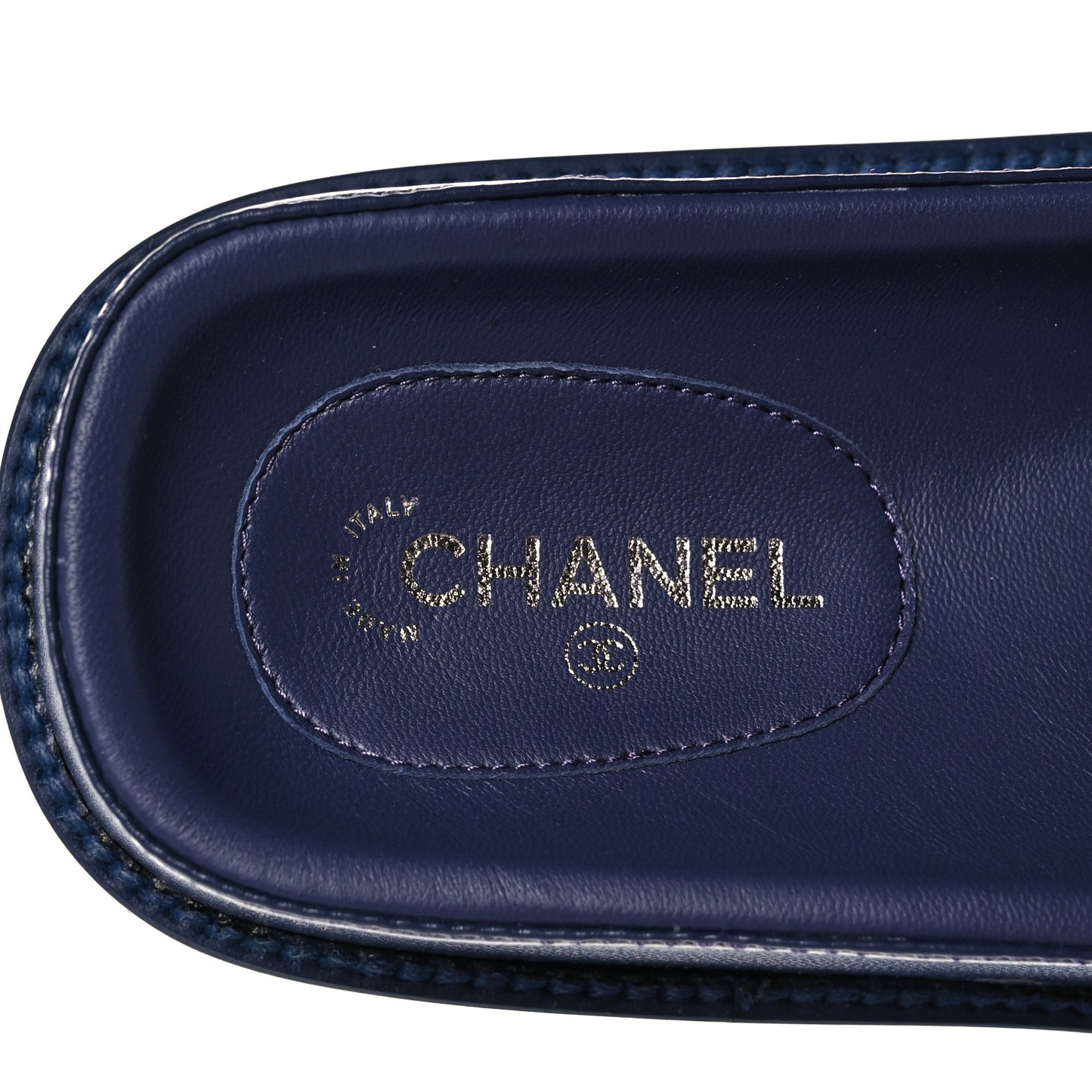 Lambskin Cha-Nel Mule Sandals 38 Navy Multicolor