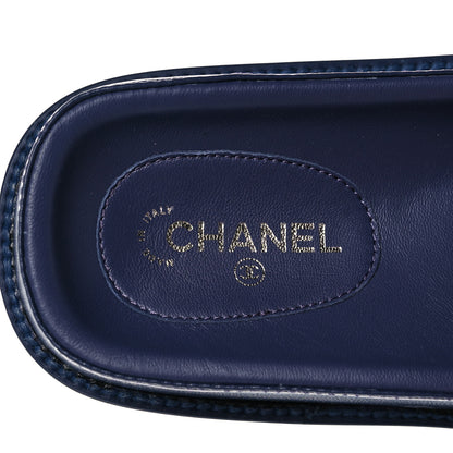 Chanel Lambskin Cha-Nel Mule Sandals 38 Navy Multicolor 8 of 10