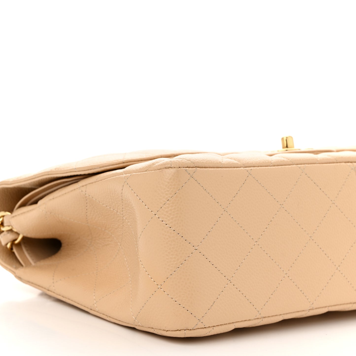 Caviar Quilted Jumbo Double Flap Beige