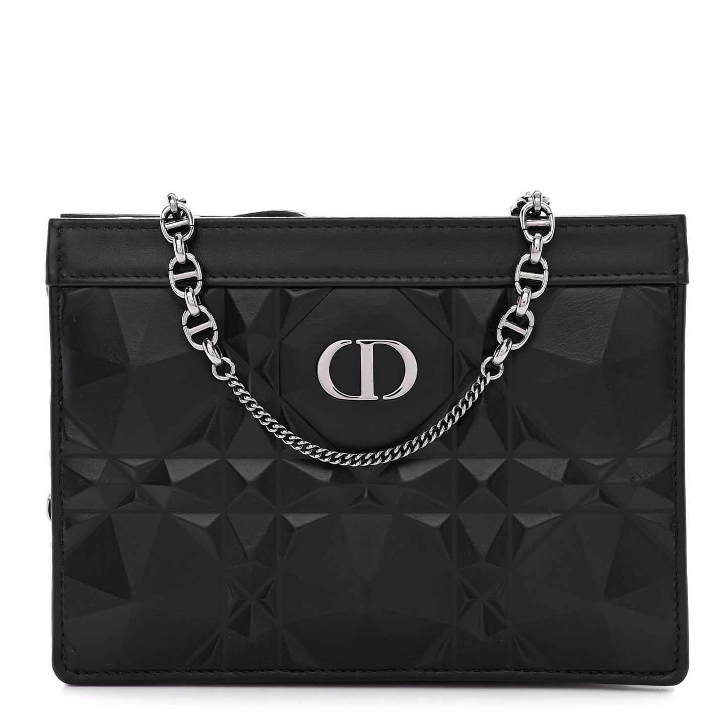 Calfskin Macrocannage Diamond Caro Zipped Pouch With Chain Black