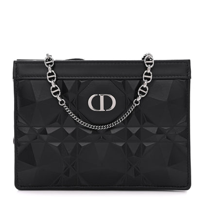 Christian Dior Calfskin Macrocannage Diamond Caro Zipped Pouch With Chain Black 1 of 13