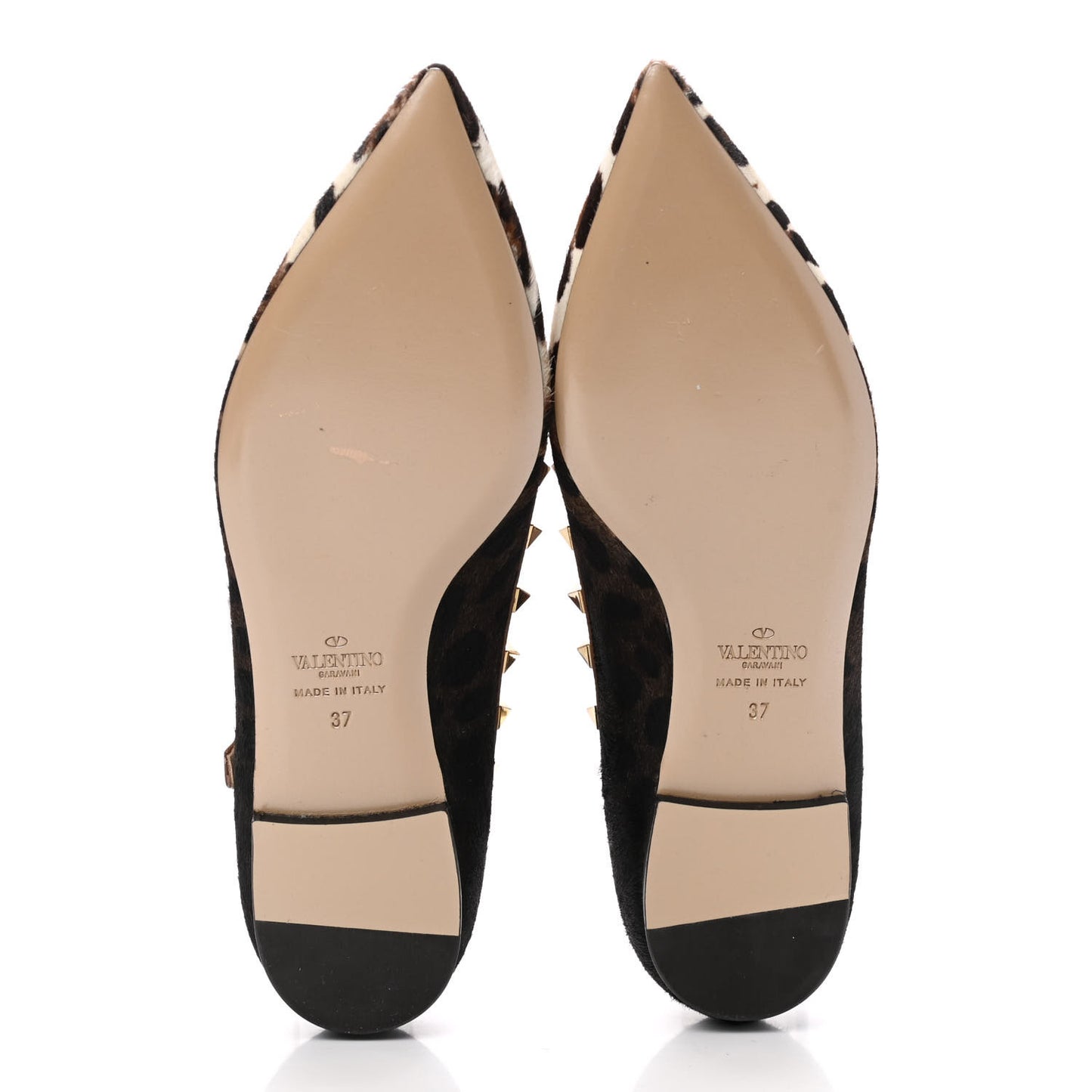 Calf Hair Leopard Print Rockstud Cage Ballerina Flats 37 Black