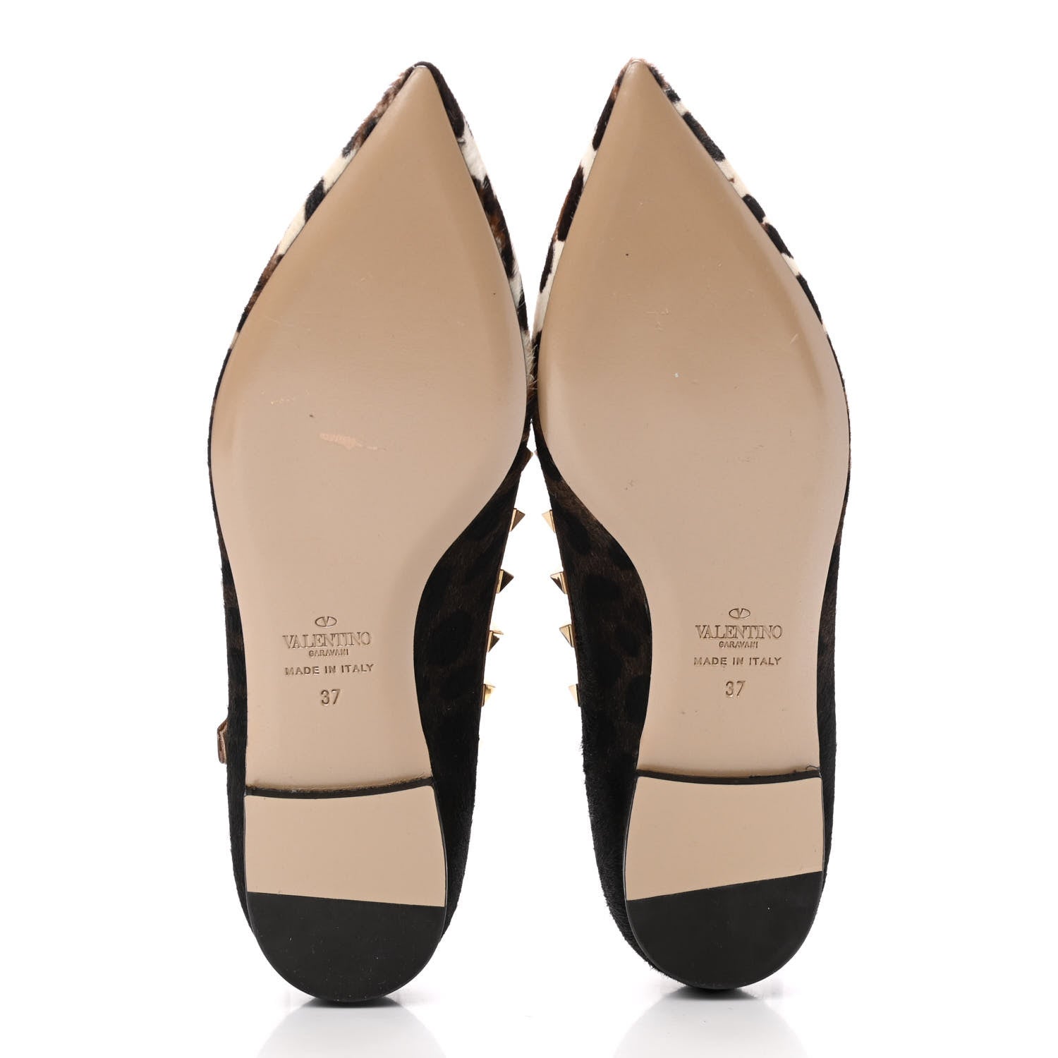 Valentino Garavani Calf Hair Leopard Print Rockstud Cage Ballerina Flats 37 Black 5 of 8