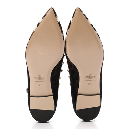 Valentino Garavani Calf Hair Leopard Print Rockstud Cage Ballerina Flats 37 Black 5 of 8