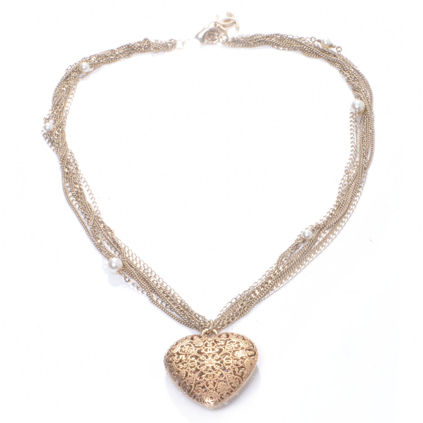 Gold Pearl Lucky Charms Heart Necklace